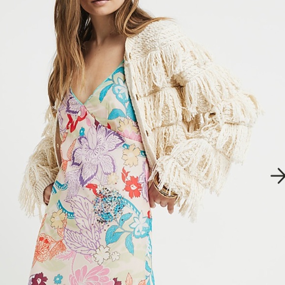 Cream Fringe Cardigan Size 4 - Picture 3 of 8